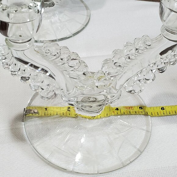 2 Etched Double Branch Candle Holder Susquehanna Glass 3848 candlestick vintage - Picture 5 of 9
